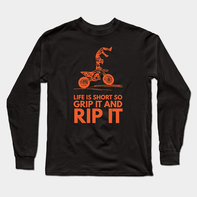 Grip It And Rip It - Dirt Bike Racer Long Sleeve T-Shirt by Abeer Ahmad